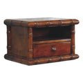 Bamboo-Inspired Wall-Mounted Solid Mango Wood Bedside Table – Chestnut Finish