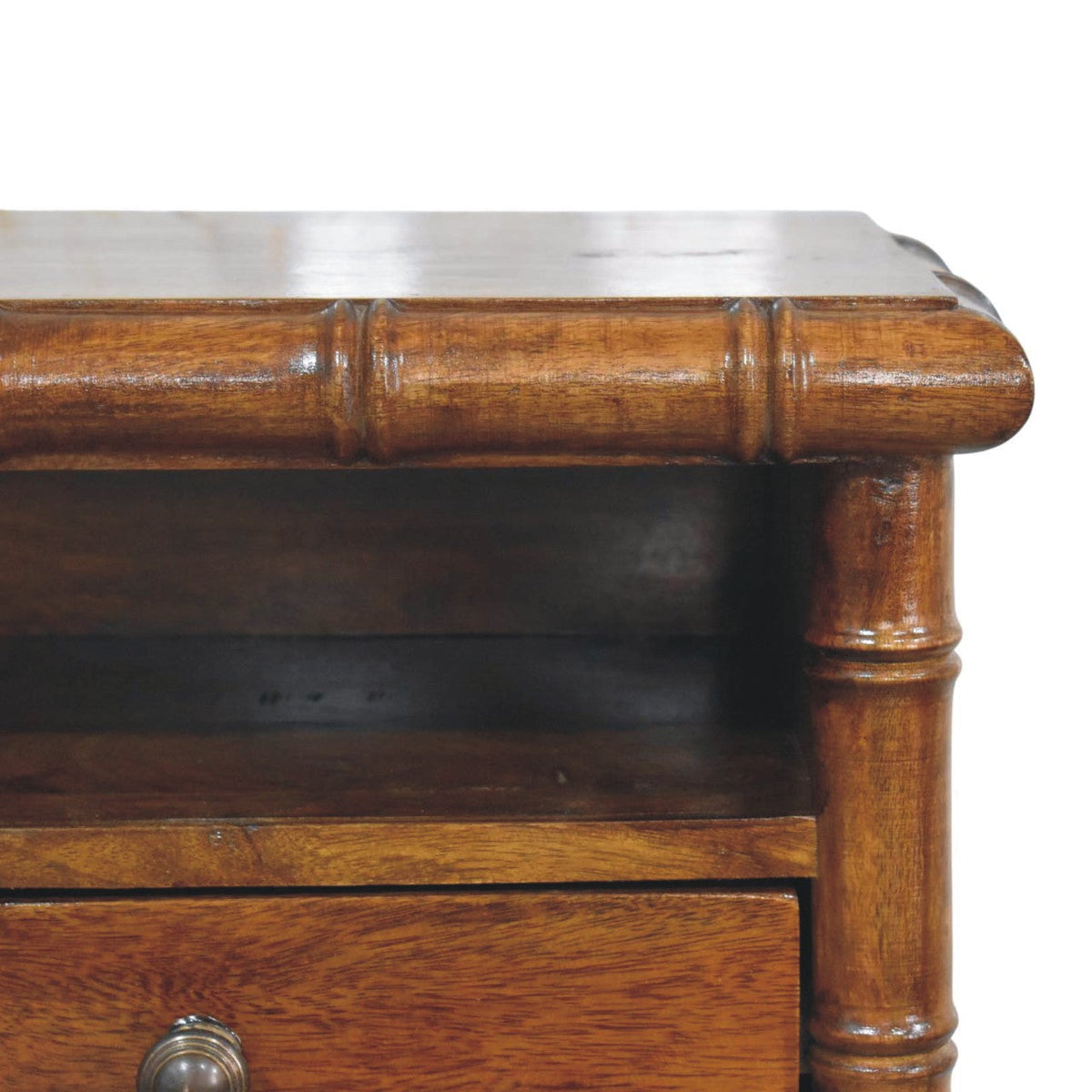 Bamboo-Inspired Wall-Mounted Solid Mango Wood Bedside Table – Chestnut Finish