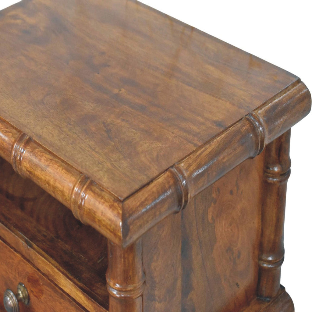 Bamboo-Inspired Wall-Mounted Solid Mango Wood Bedside Table – Chestnut Finish