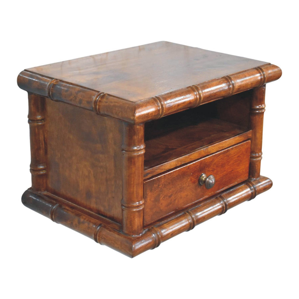 Bamboo-Inspired Wall-Mounted Solid Mango Wood Bedside Table – Chestnut Finish