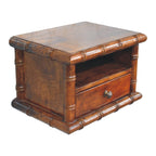 Bamboo-Inspired Wall-Mounted Solid Mango Wood Bedside Table – Chestnut Finish
