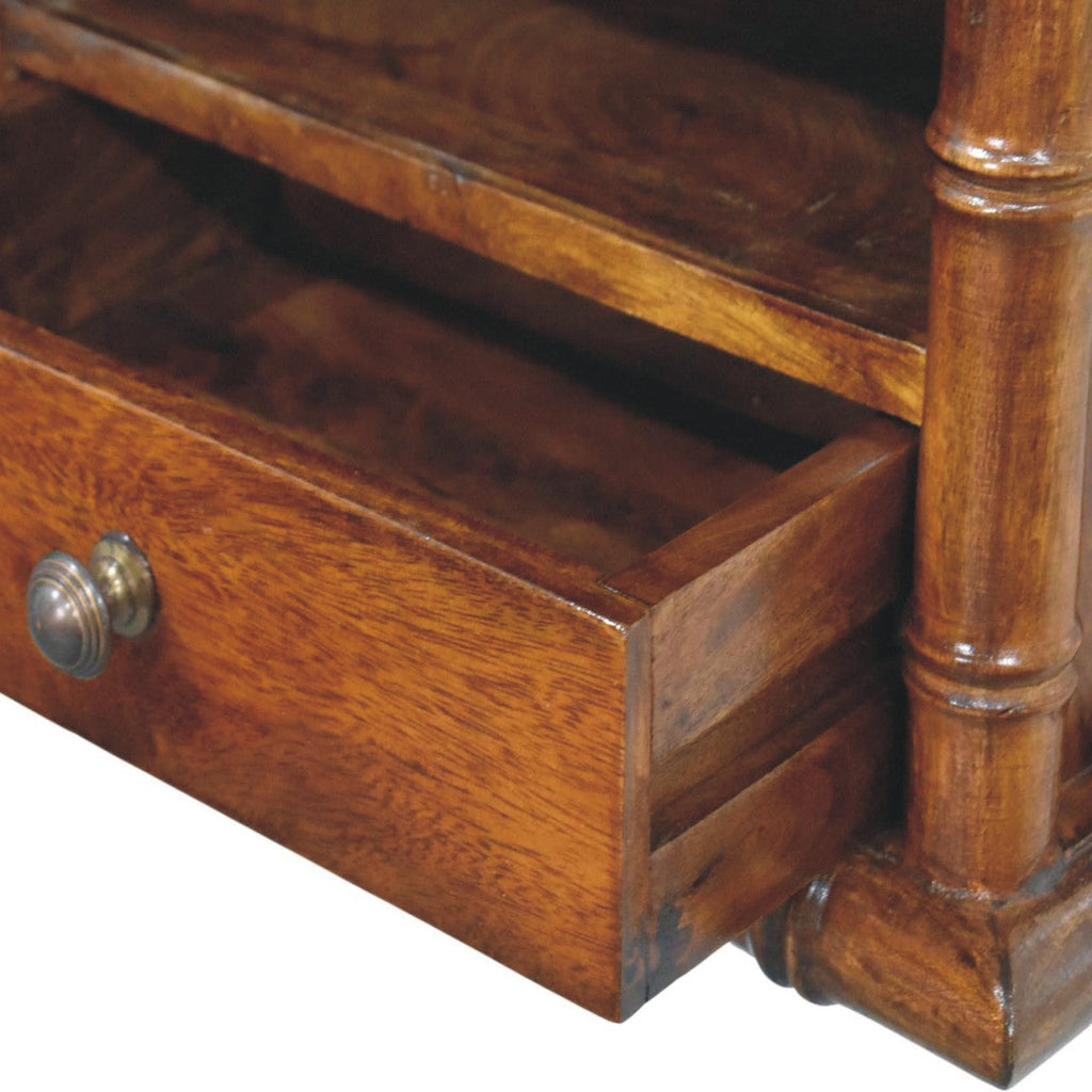 Bamboo-Inspired Wall-Mounted Solid Mango Wood Bedside Table – Chestnut Finish