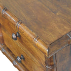 Bamboo-Inspired Two Drawer Wall-Mounted Solid Mango Wood Bedside Table – Chestnut Finish