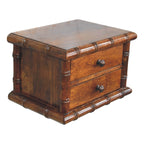 Bamboo-Inspired Two Drawer Wall-Mounted Solid Mango Wood Bedside Table – Chestnut Finish