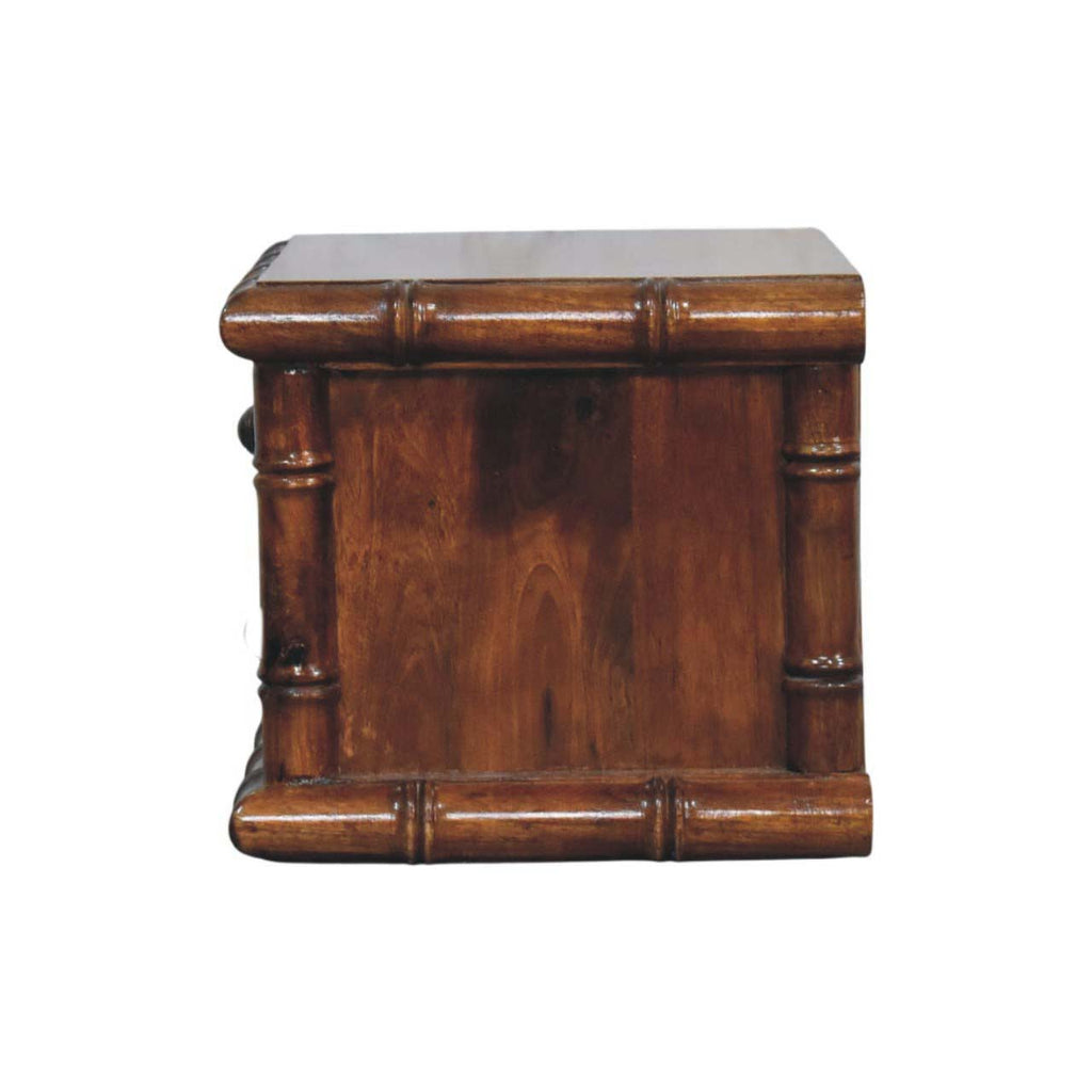 Bamboo-Inspired Two Drawer Wall-Mounted Solid Mango Wood Bedside Table – Chestnut Finish