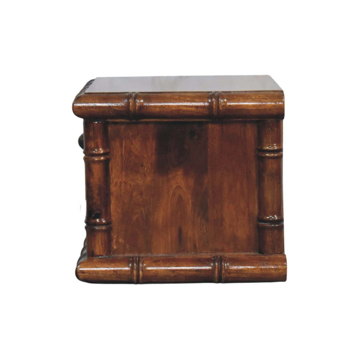 Bamboo-Inspired Two Drawer Wall-Mounted Solid Mango Wood Bedside Table – Chestnut Finish