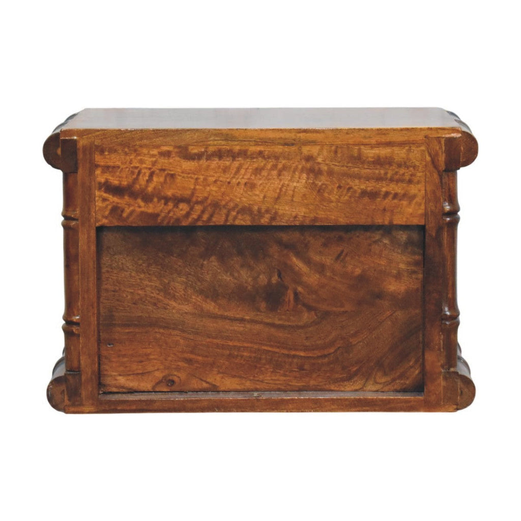 Bamboo-Inspired Two Drawer Wall-Mounted Solid Mango Wood Bedside Table – Chestnut Finish