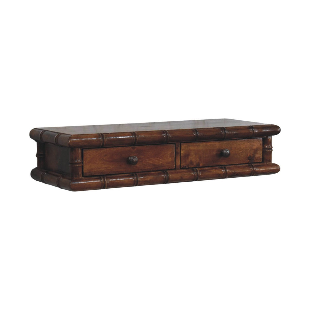 Bamboo-Inspired Two Drawer Solid Mango Wood Console Table – Chestnut Finish