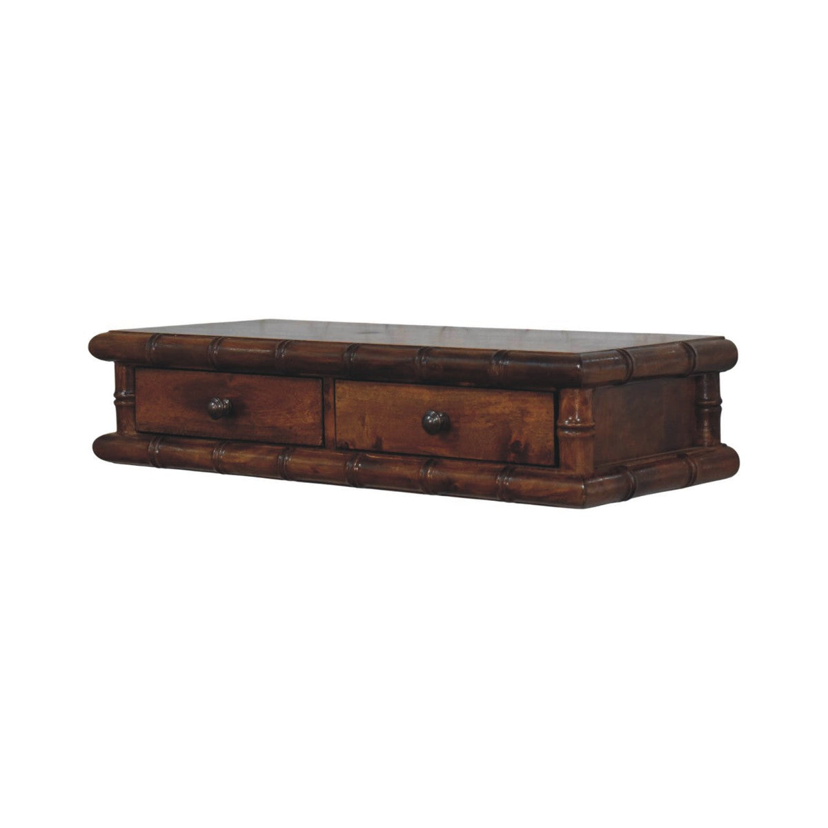 Bamboo-Inspired Two Drawer Solid Mango Wood Console Table – Chestnut Finish