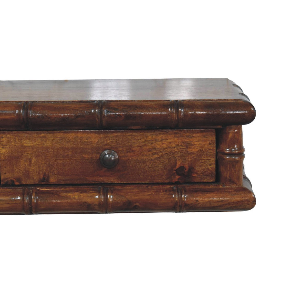 Bamboo-Inspired Two Drawer Solid Mango Wood Console Table – Chestnut Finish