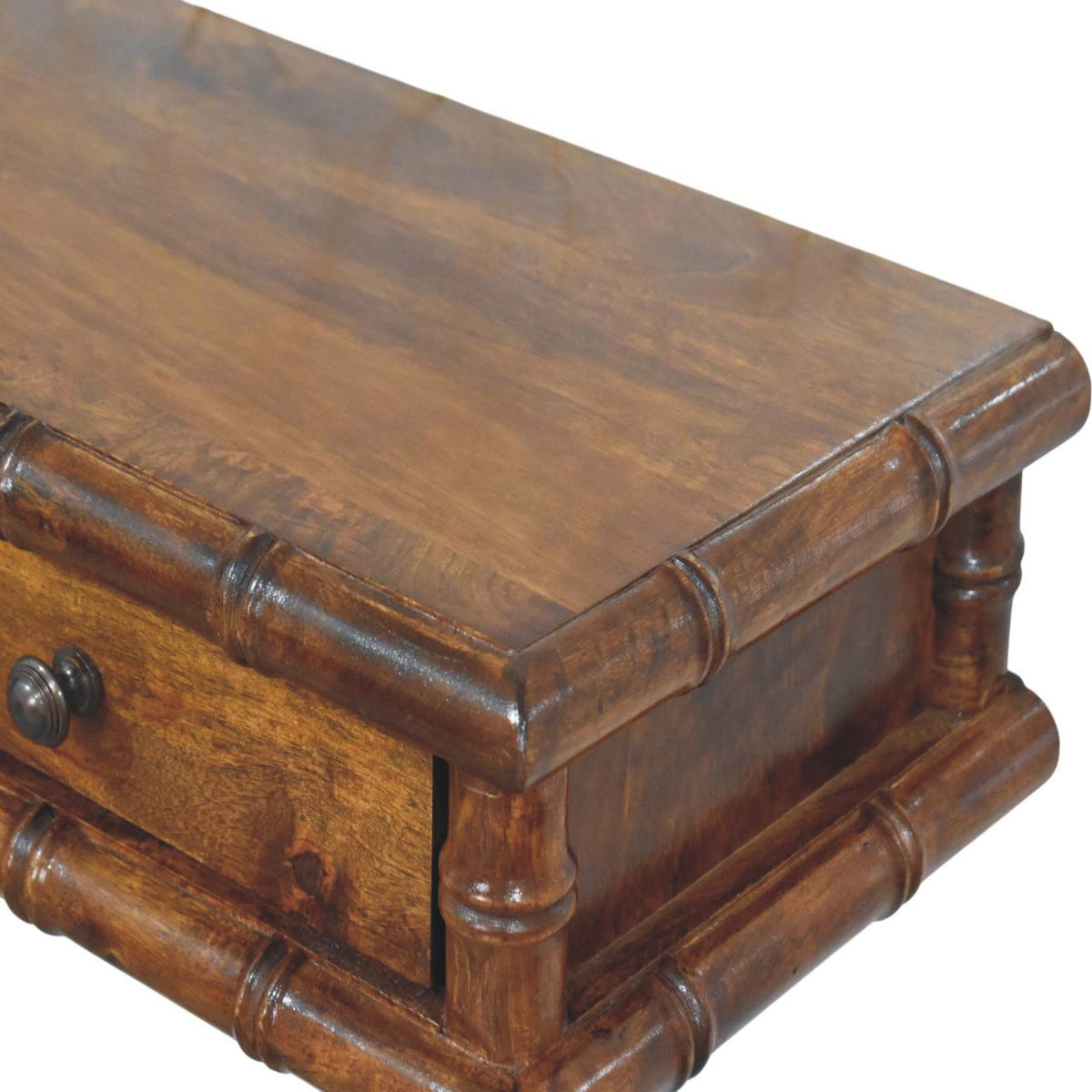 Bamboo-Inspired Two Drawer Solid Mango Wood Console Table – Chestnut Finish