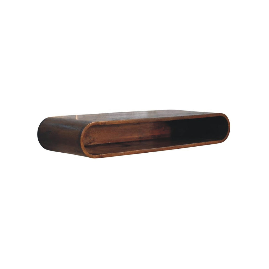Arc Shadow Wall-Mounted Solid Mango Wood Media Console – Chestnut Finish