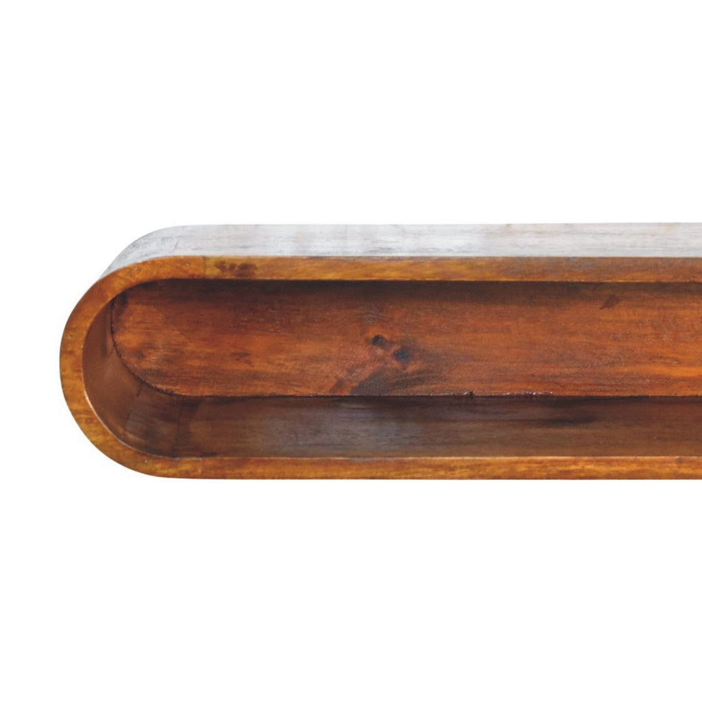 Arc Shadow Wall-Mounted Solid Mango Wood Media Console – Chestnut Finish