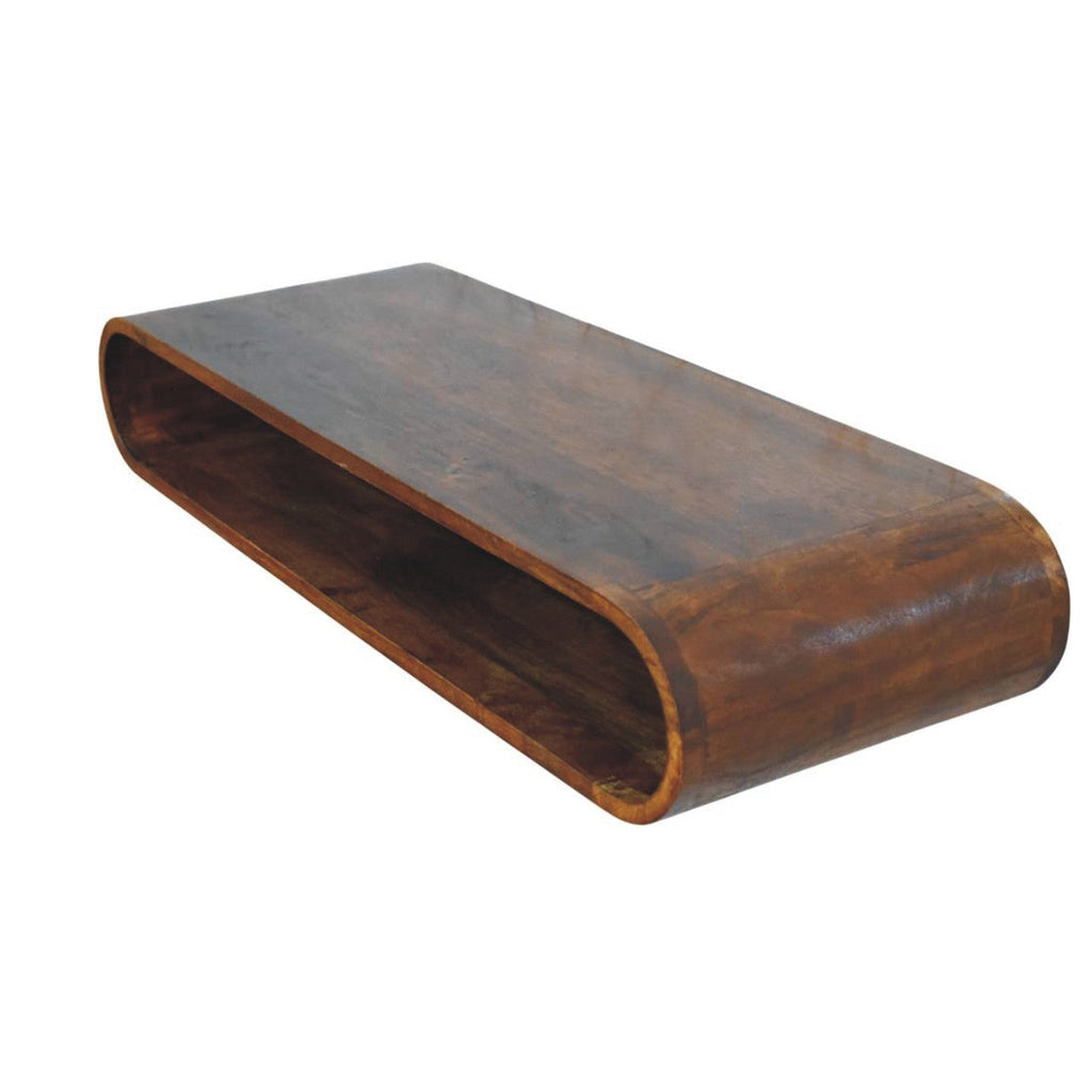 Arc Shadow Wall-Mounted Solid Mango Wood Media Console – Chestnut Finish