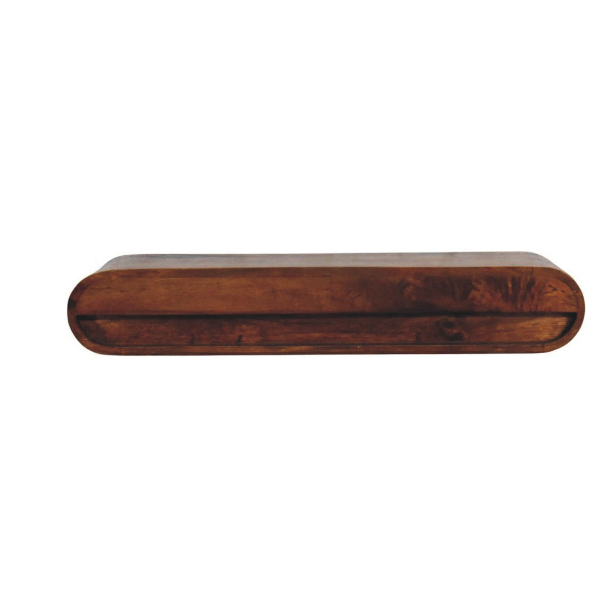 Arc Shadow Wall-Mounted Solid Mango Wood Media Console – Chestnut Finish
