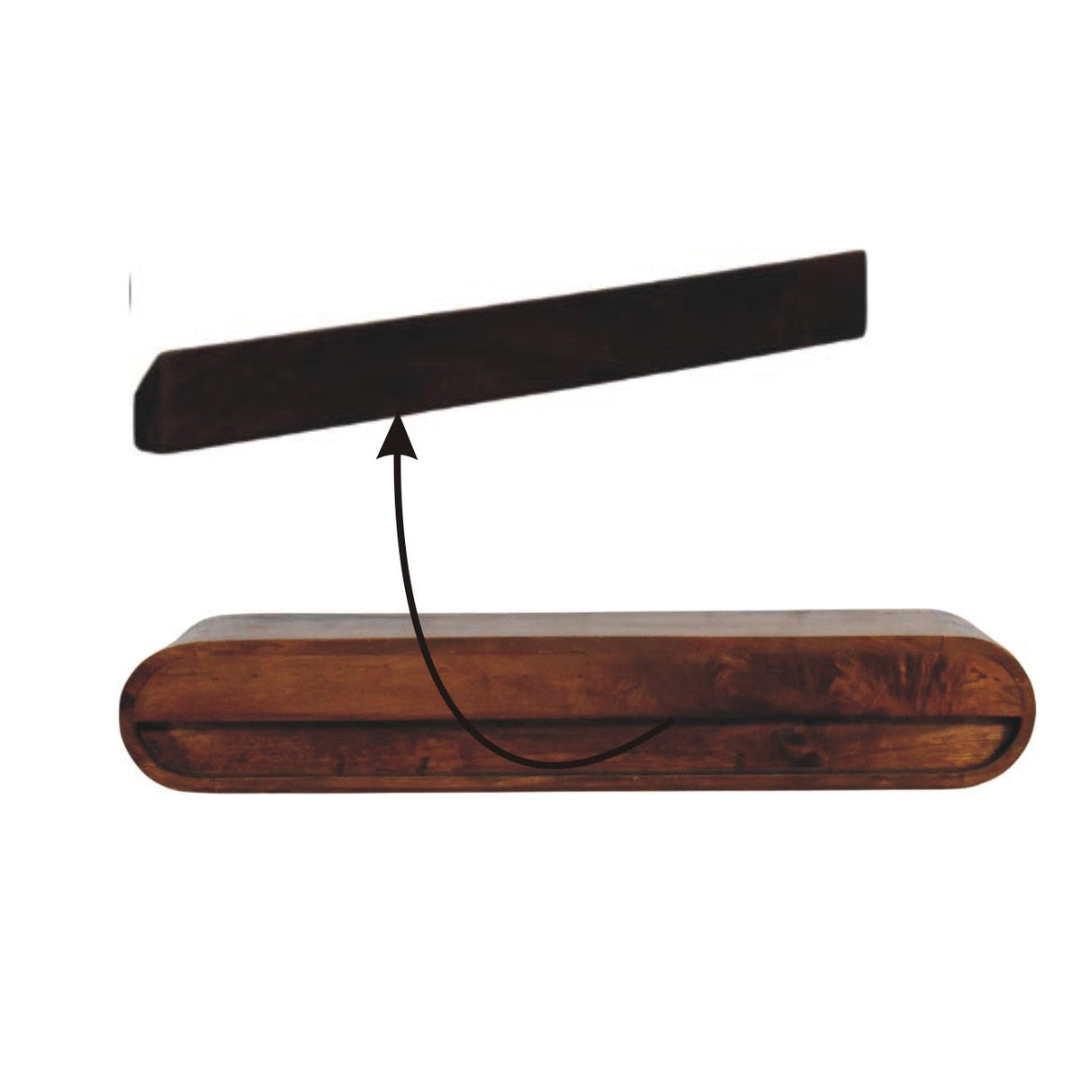 Arc Shadow Wall-Mounted Solid Mango Wood Media Console – Chestnut Finish
