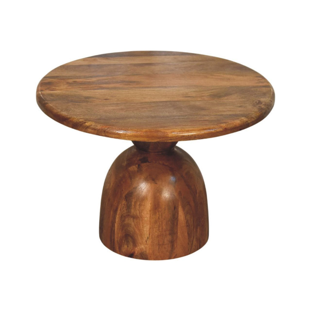 Sculpted Pedestal Solid Mango Wood Coffee Table – Golden Teak Finish