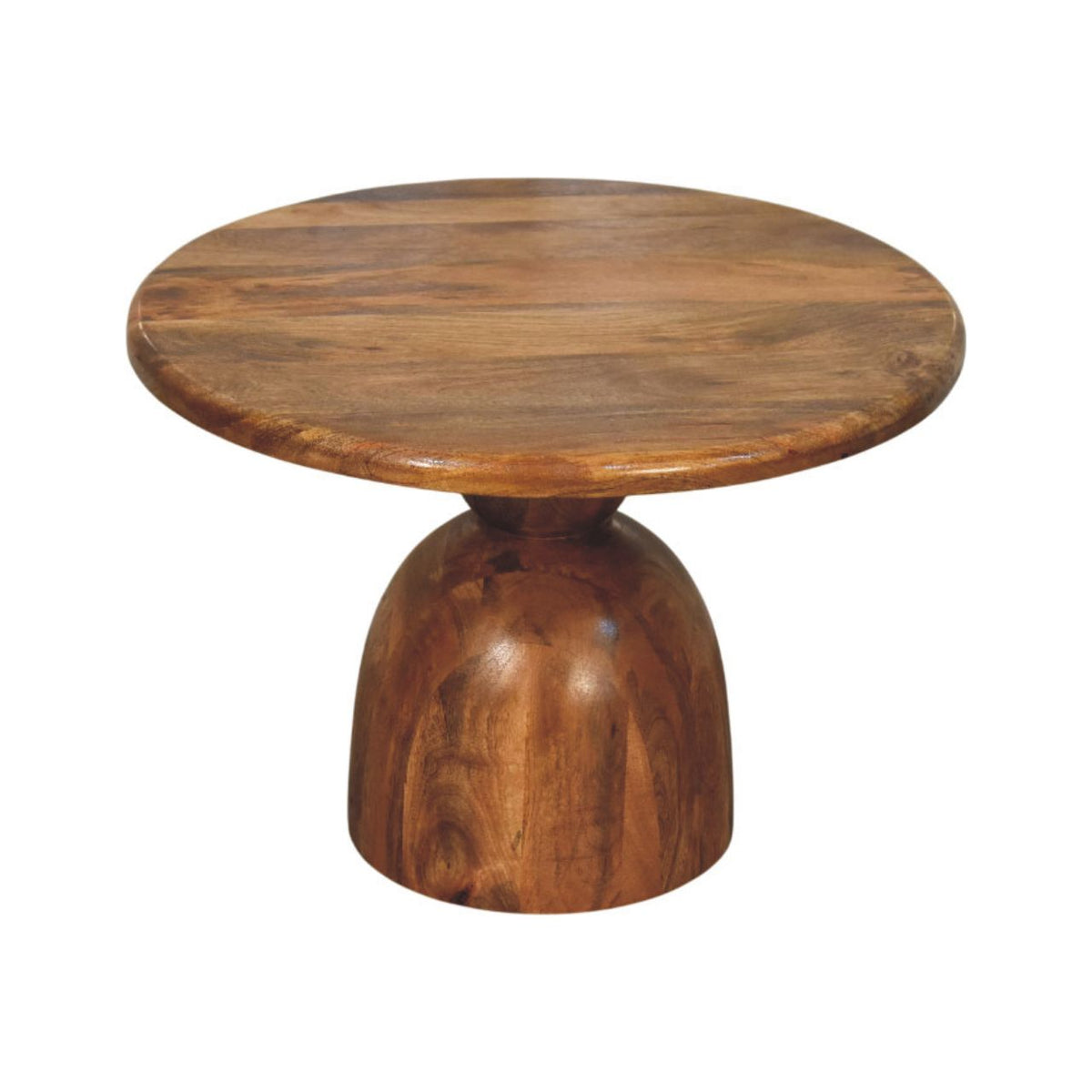 Sculpted Pedestal Solid Mango Wood Coffee Table – Golden Teak Finish