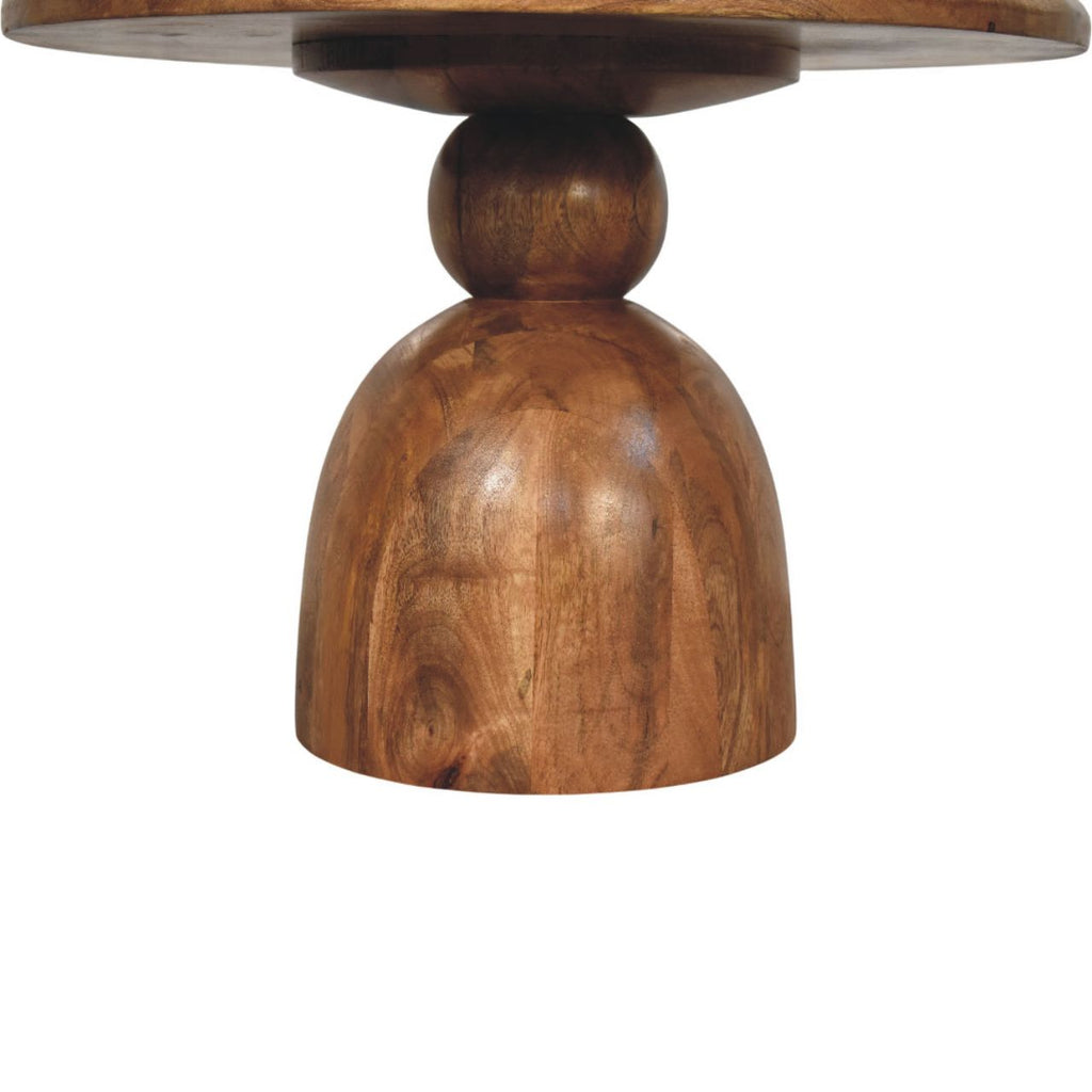 Sculpted Pedestal Solid Mango Wood Coffee Table – Golden Teak Finish