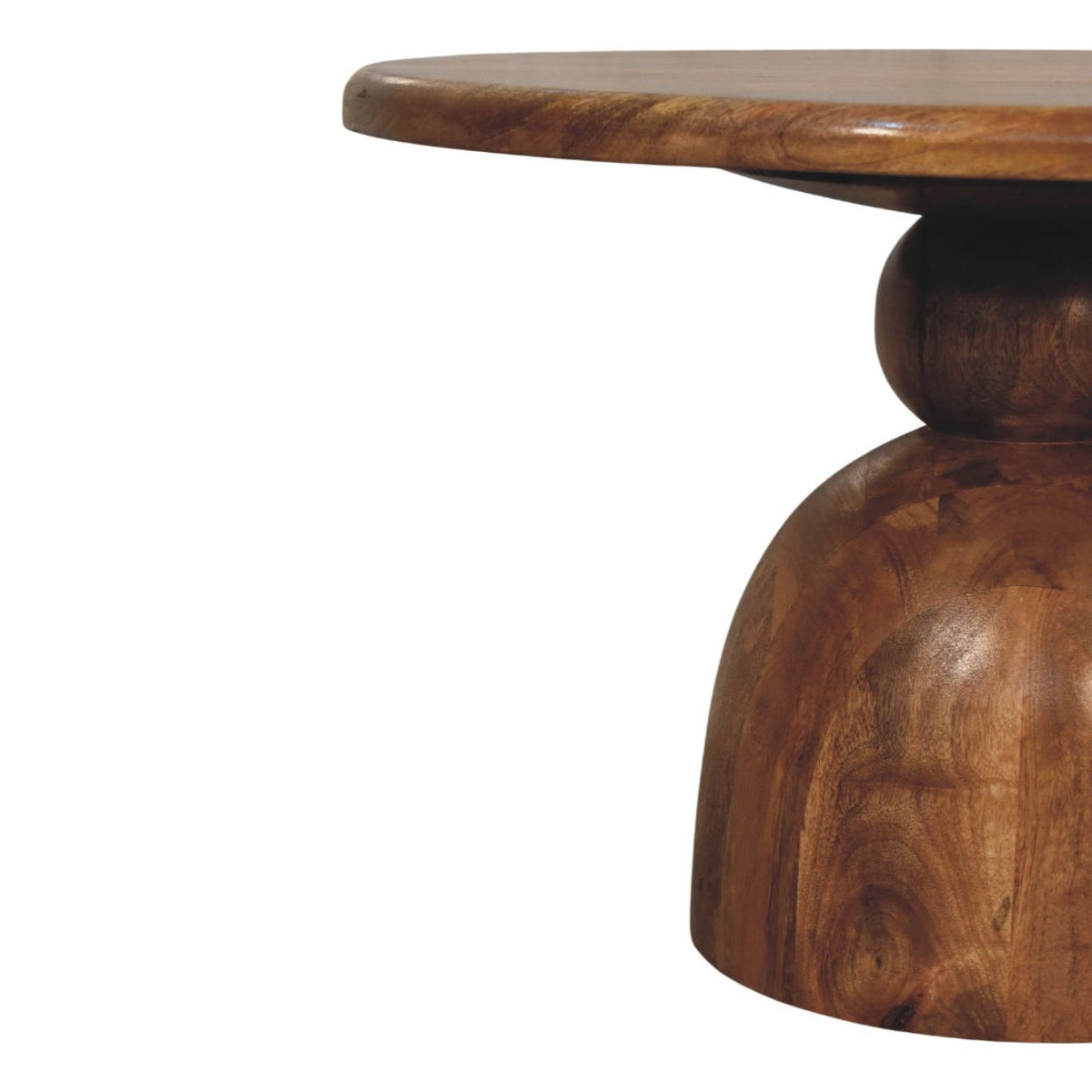 Sculpted Pedestal Solid Mango Wood Coffee Table – Golden Teak Finish
