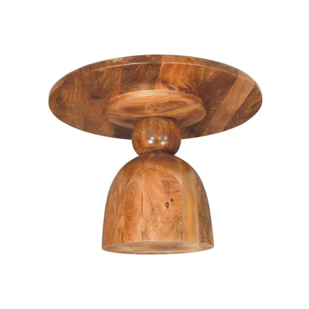 Sculpted Pedestal Solid Mango Wood Coffee Table – Golden Teak Finish