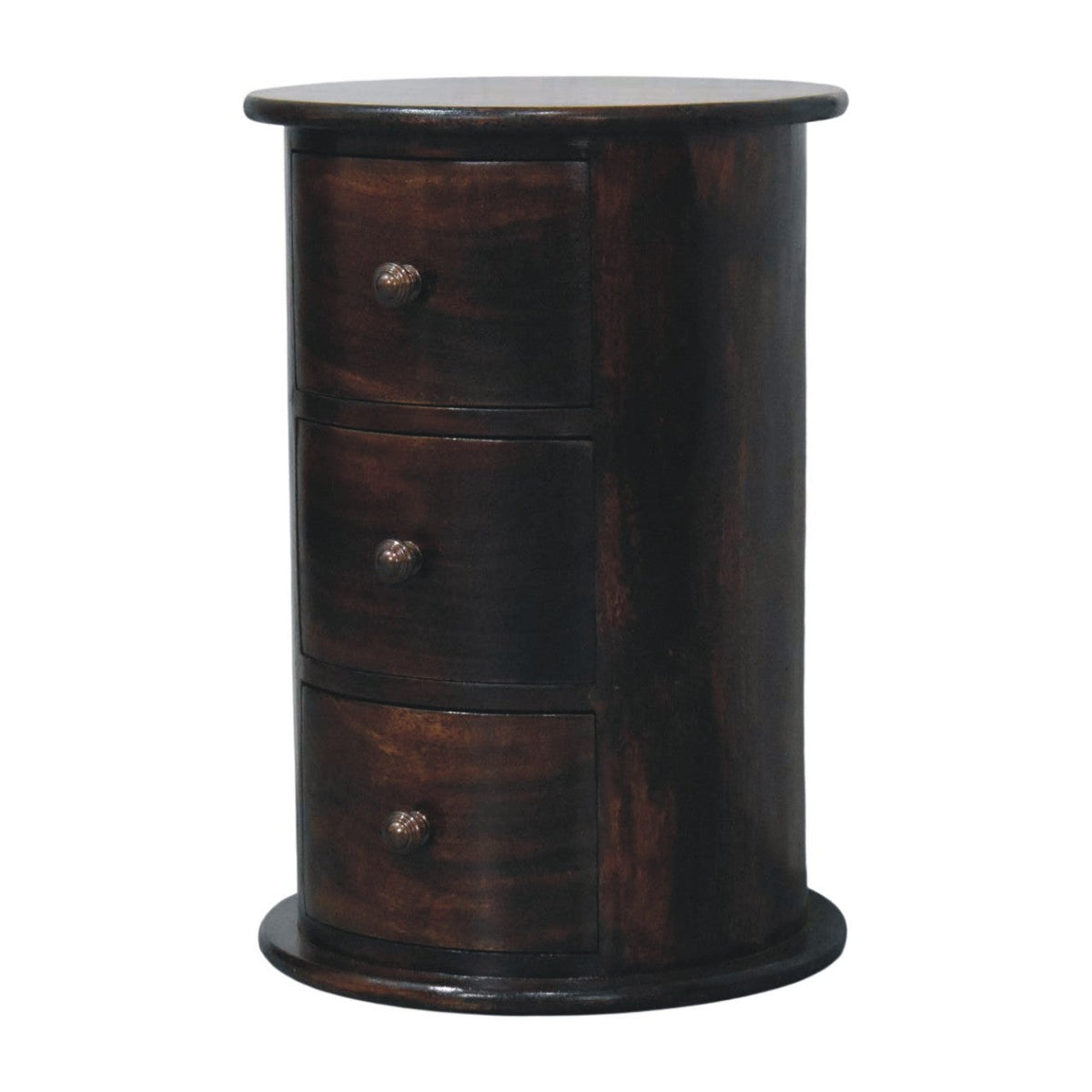 Drum 3-Drawer Solid Mango Wood Chest – California Walnut Finish