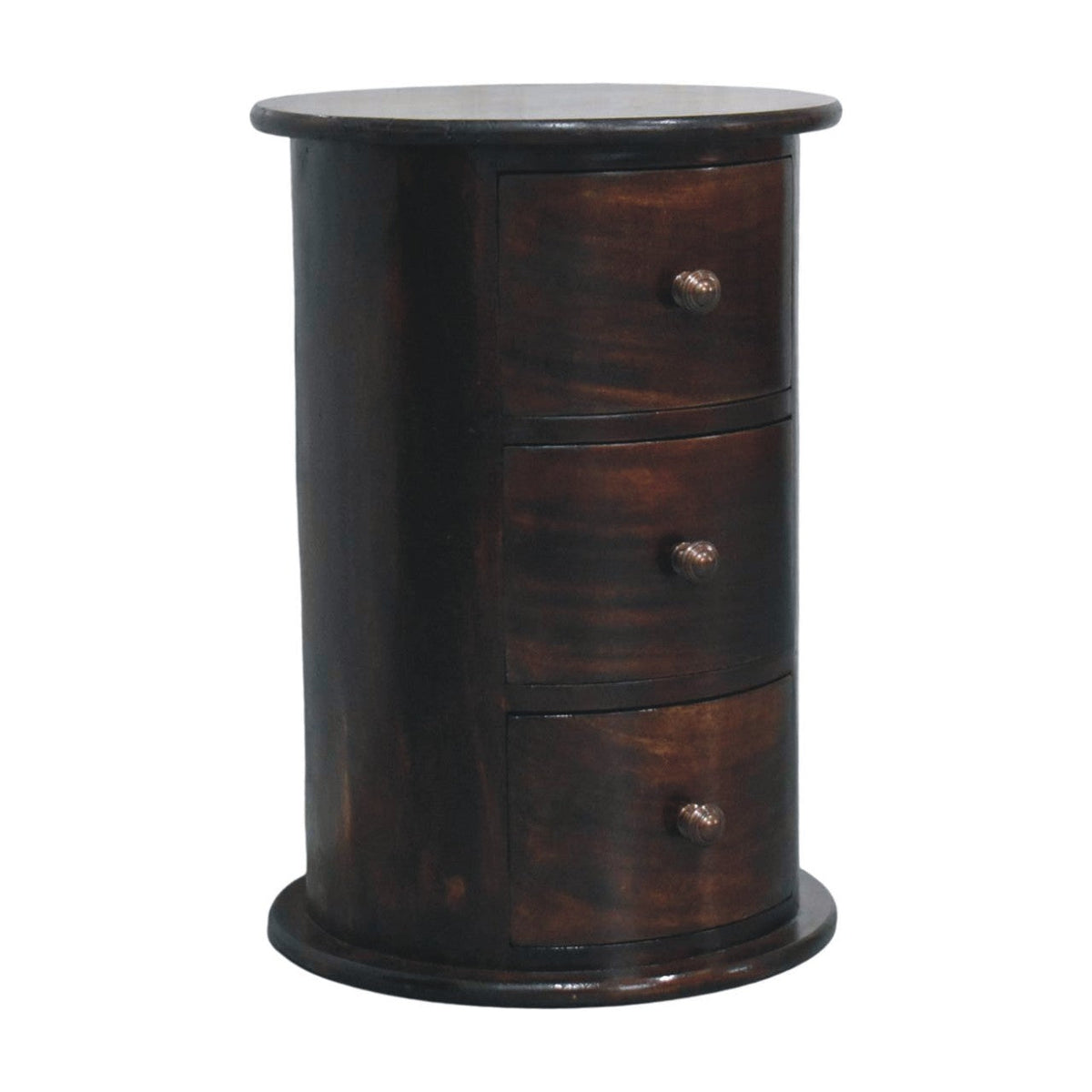 Drum 3-Drawer Solid Mango Wood Chest – California Walnut Finish