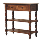 Turned Leg Solid Mango Wood Side Table with Shelves – Roasted Almond Finish