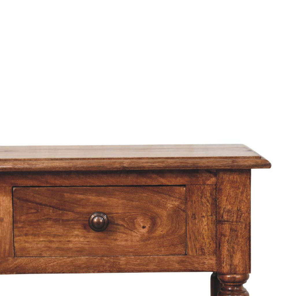 Turned Leg Solid Mango Wood Side Table with Shelves – Roasted Almond Finish