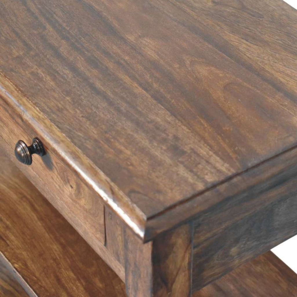 Turned Leg Solid Mango Wood Side Table with Shelves – Roasted Almond Finish