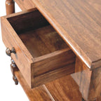 Turned Leg Solid Mango Wood Side Table with Shelves – Roasted Almond Finish