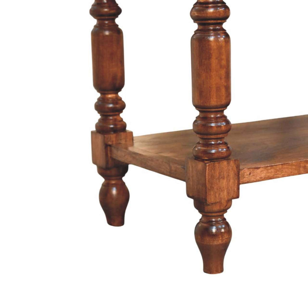 Turned Leg Solid Mango Wood Side Table with Shelves – Roasted Almond Finish