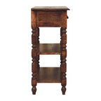 Turned Leg Solid Mango Wood Side Table with Shelves – Roasted Almond Finish