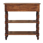 Turned Leg Solid Mango Wood Side Table with Shelves – Roasted Almond Finish