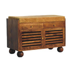 Bola Shoe Storage Leather Bench – Amber Oak Finish