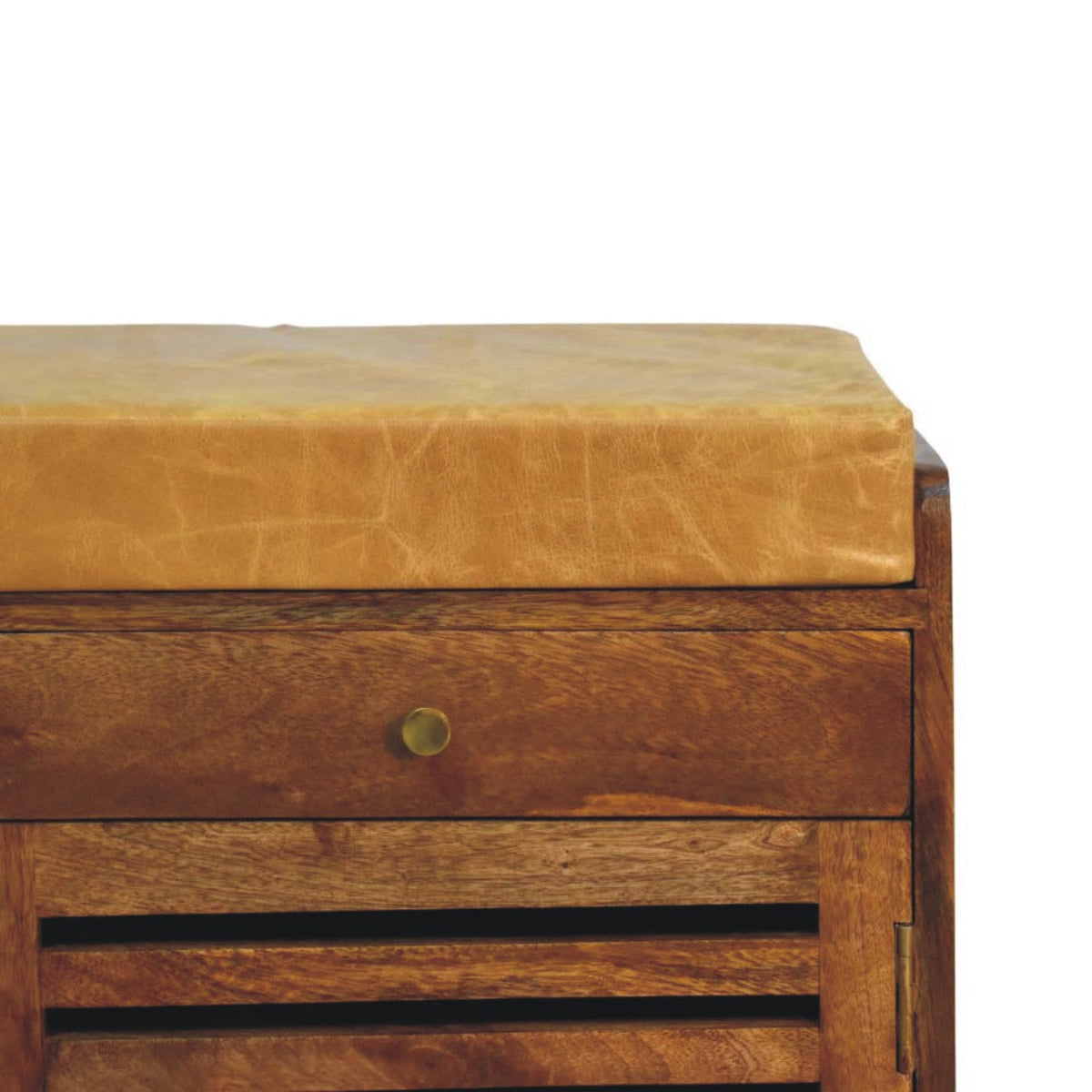 Bola Shoe Storage Leather Bench – Amber Oak Finish