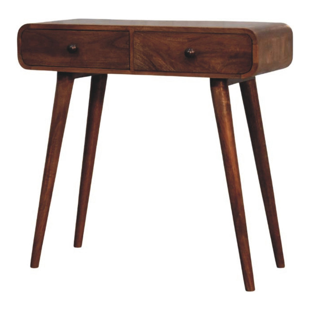Curved Two Drawer Solid Mango Wood Console Table – Honey Caramel Finish