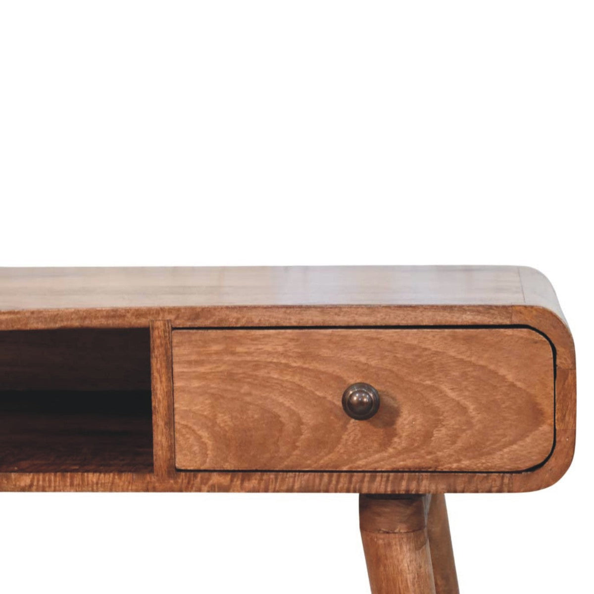 Curved Solid Mango Wood Writing Desk – Honey Caramel Finish