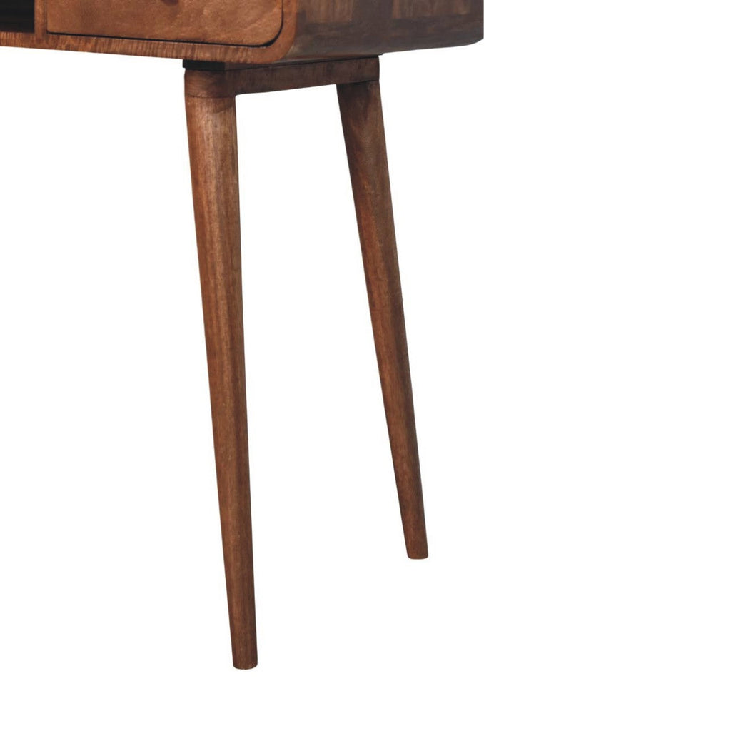 Curved Solid Mango Wood Writing Desk – Honey Caramel Finish