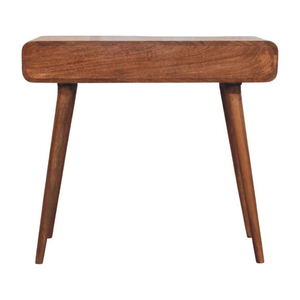 Curved Solid Mango Wood Writing Desk – Honey Caramel Finish