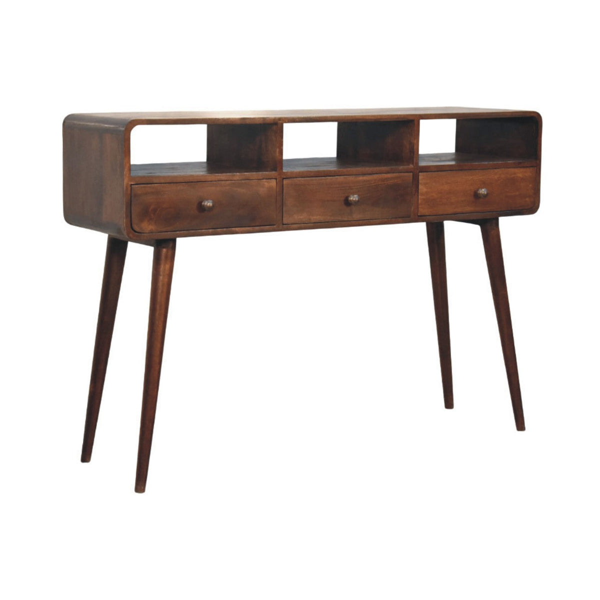 Three Drawer Solid Mango Wood Console Table – California Walnut Finish