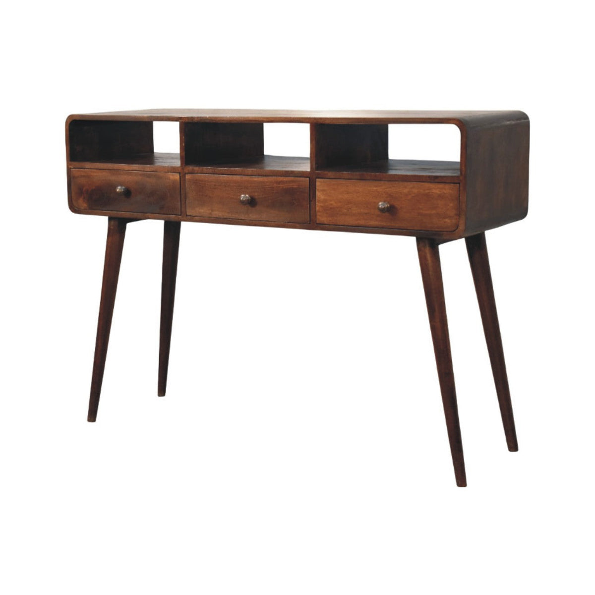 Three Drawer Solid Mango Wood Console Table – California Walnut Finish