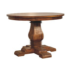 Round Pedestal Solid Mango Wood Dining Table – Amber Oak Finish