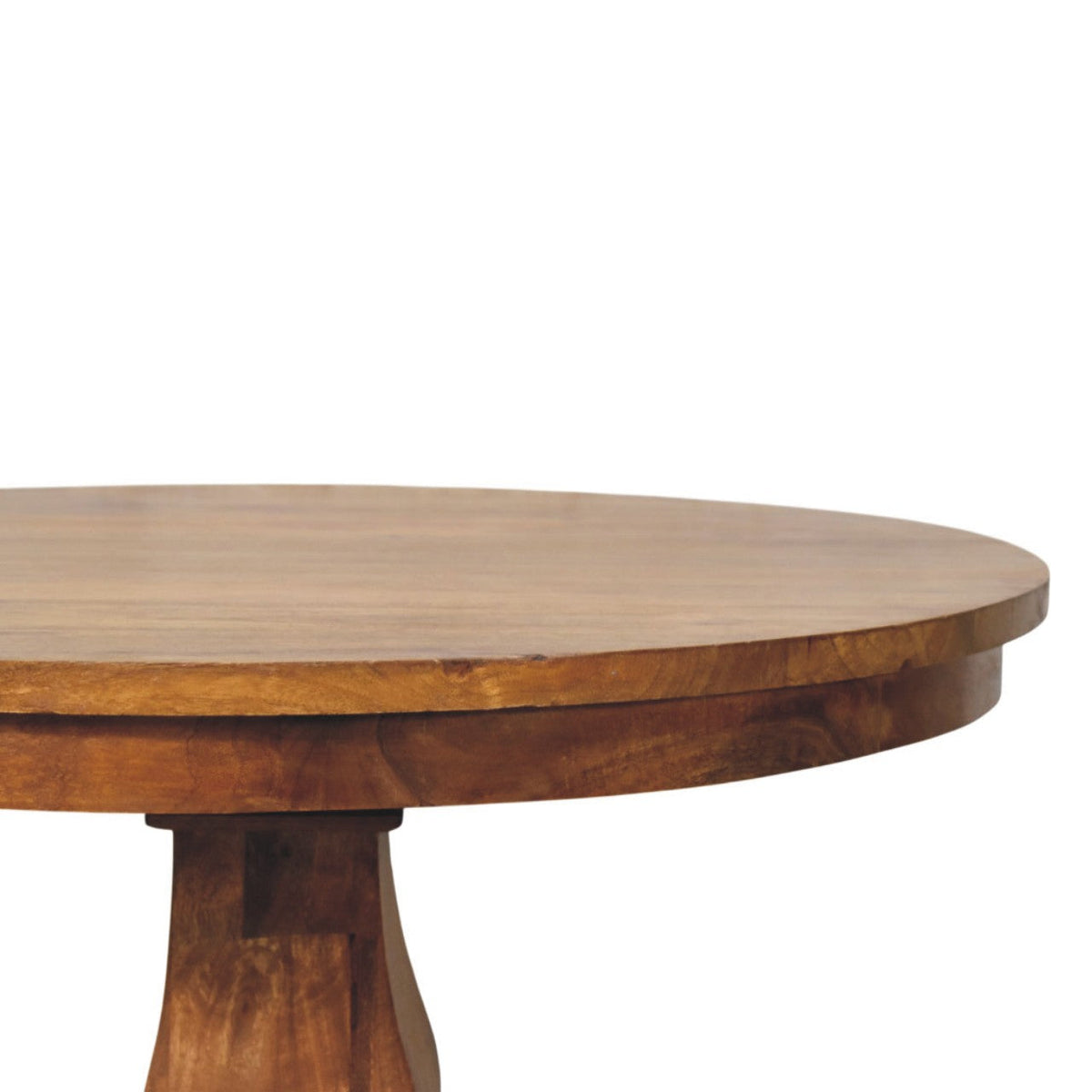 Round Pedestal Solid Mango Wood Dining Table – Amber Oak Finish