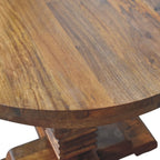 Round Pedestal Solid Mango Wood Dining Table – Amber Oak Finish