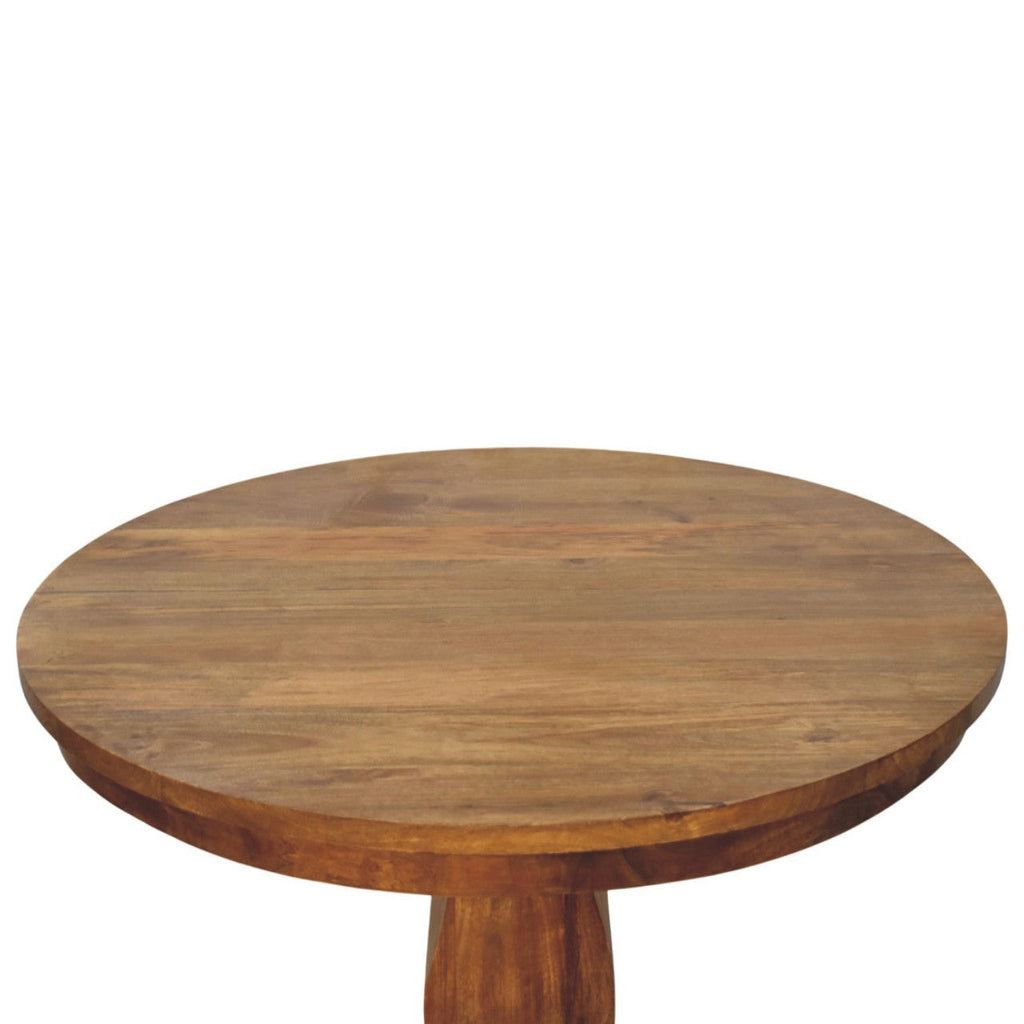 Round Pedestal Solid Mango Wood Dining Table – Amber Oak Finish