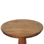 Round Pedestal Solid Mango Wood Dining Table – Amber Oak Finish