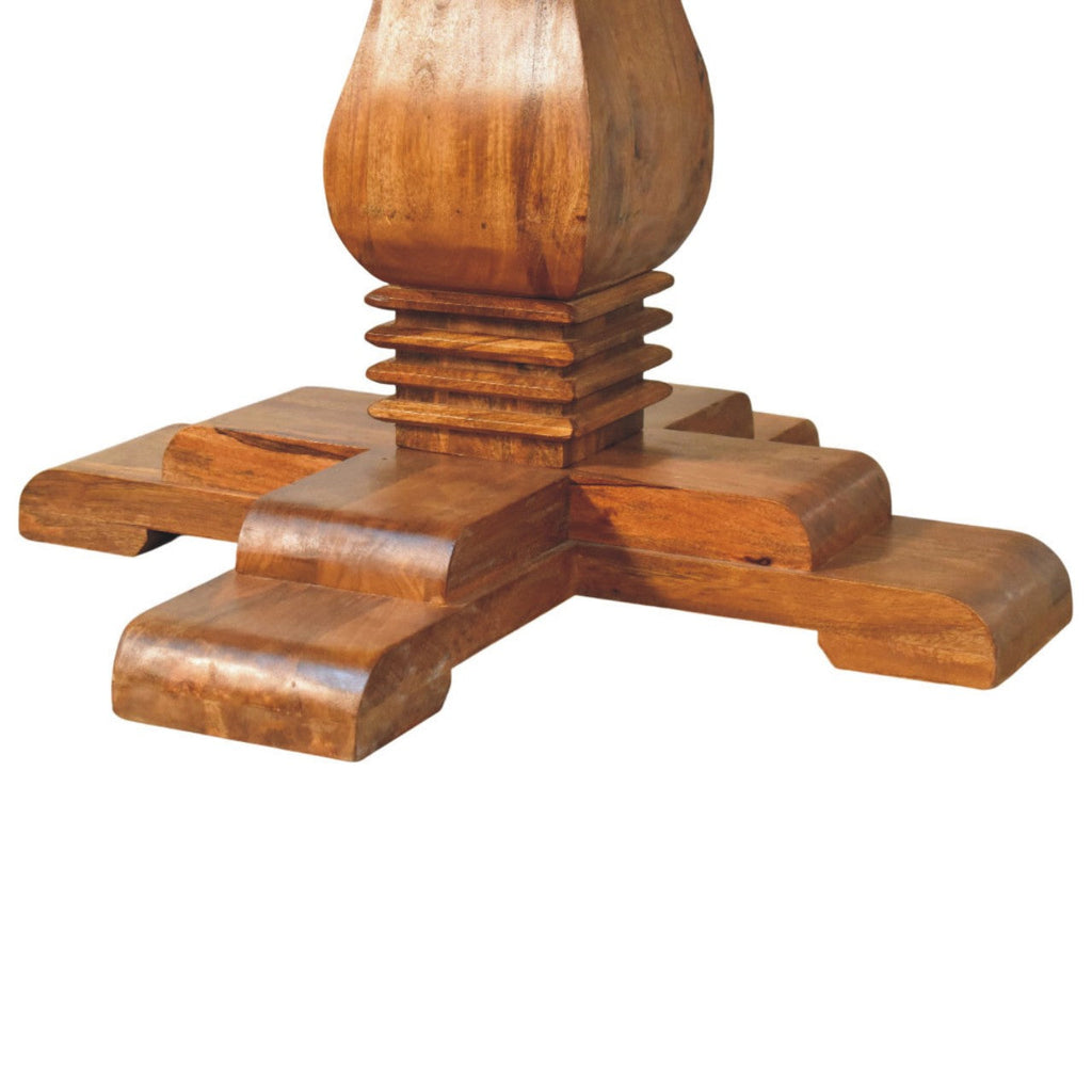 Round Pedestal Solid Mango Wood Dining Table – Amber Oak Finish