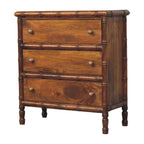Bamboo-Inspired 3-Drawer Solid Mango Wood Chest – Chestnut Finish