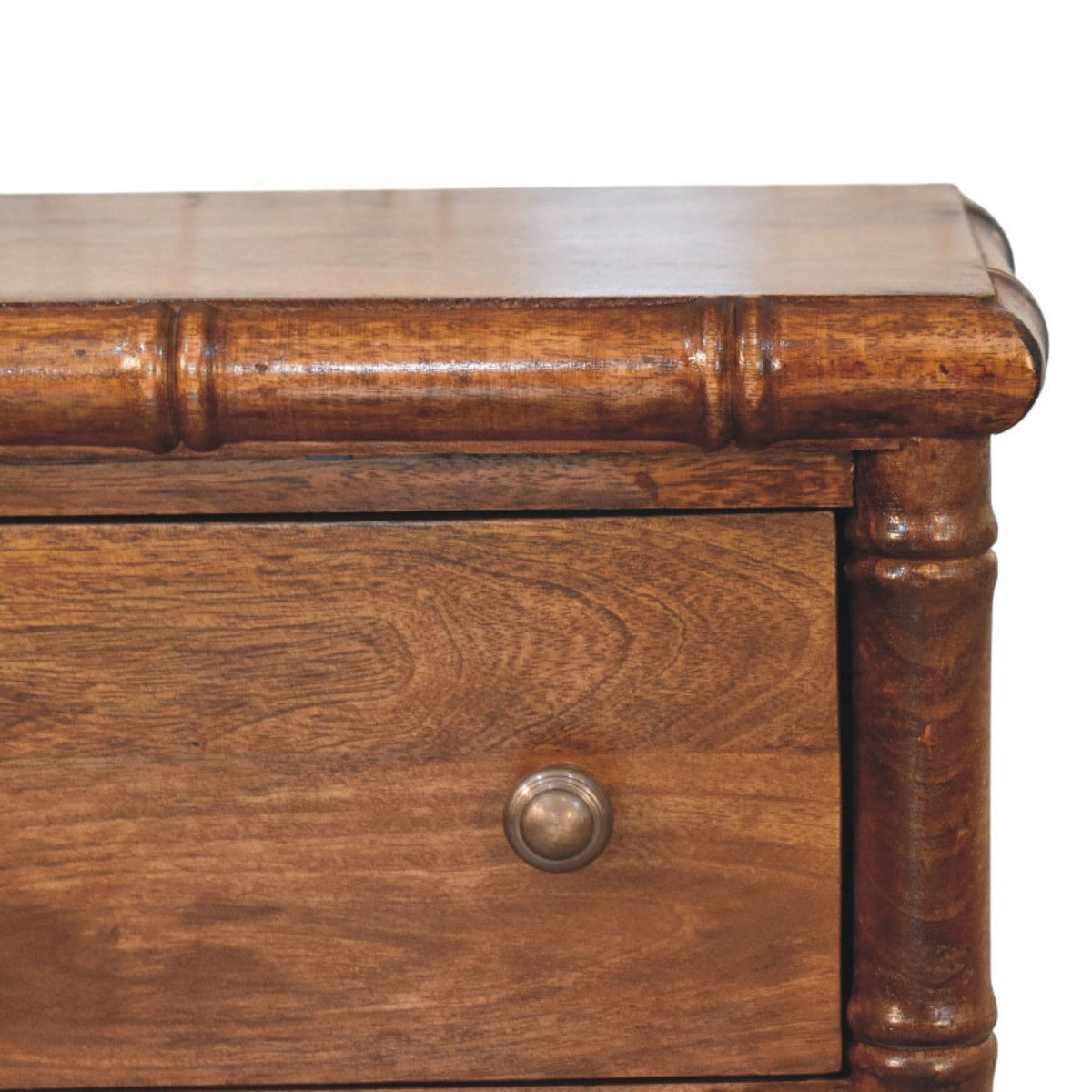 Bamboo-Inspired 3-Drawer Solid Mango Wood Chest – Chestnut Finish